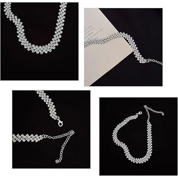 New For Especially You Womens Silver Faux Diamond Rhinestone  Choker Necklace - Picture 3 of 5